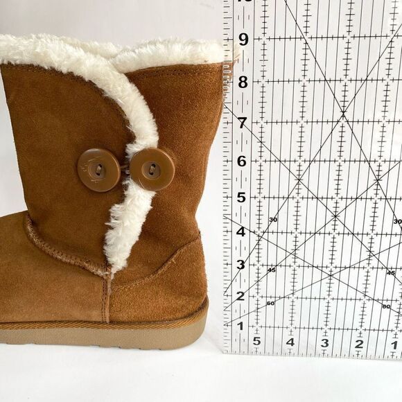 SO Sigma Chestnut Suede Leather Fur Lined Boot Button Detail Tan Cream Size 8 - Picture 9 of 9